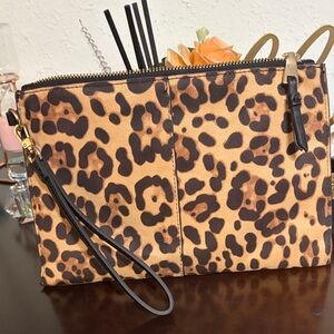 INC International Concepts Leopard Print Wristlet Clutch in Tan and Black